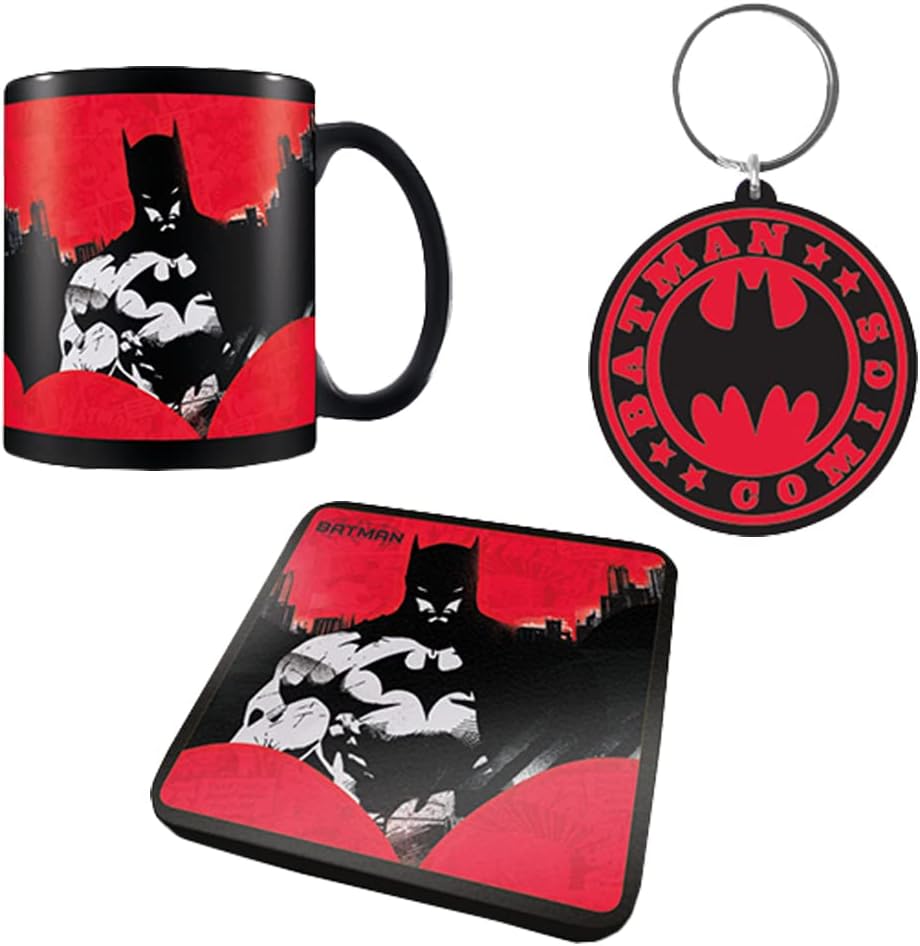 Batman Gift Set - Includes Mug, Coaster, Keyring in Comics Design Presentation Box - Comic Book Fans and Collectors - Officially Licensed Merchandise