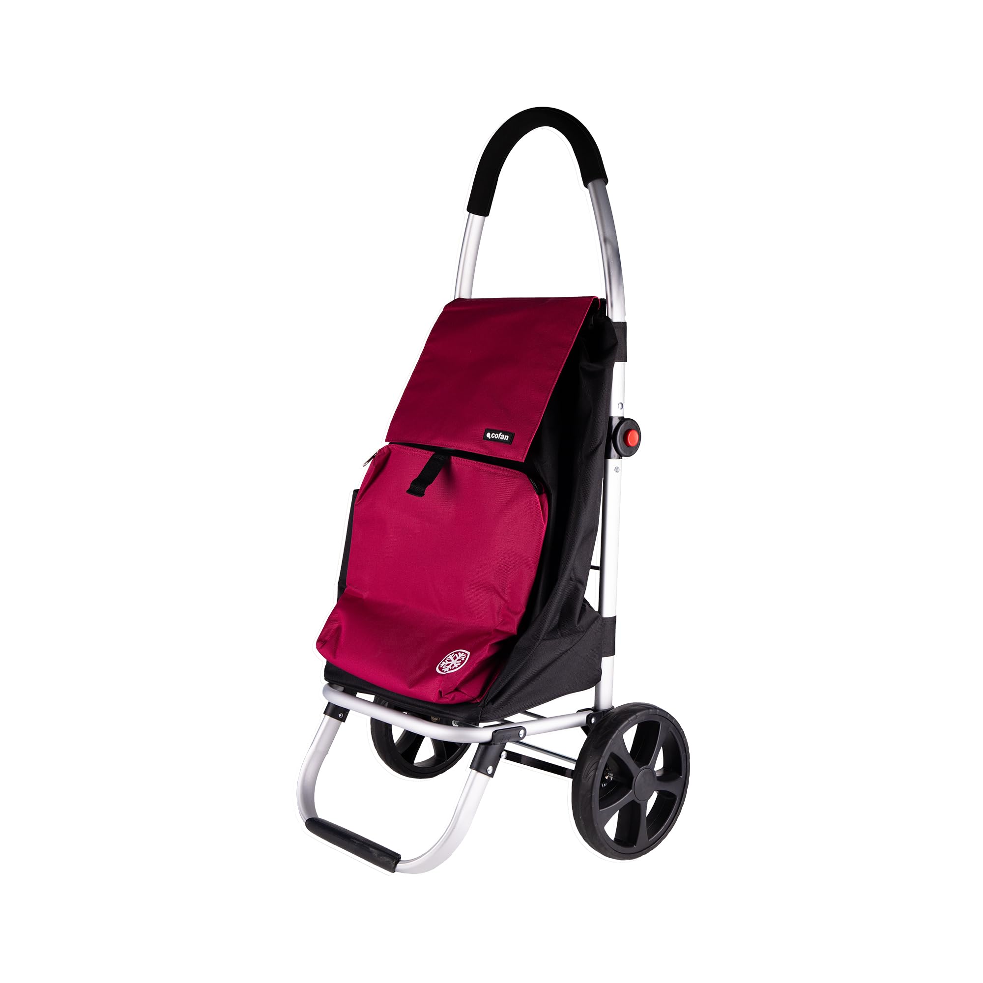 Cofan Carro de la Compra Plegable con 2 Ruedas | Material: Aluminio | Bolsa de 43 litros | Bolsillo para congelados | | Negro y Beige/​Negro y Granate (Negro y Granate, 43 litros)