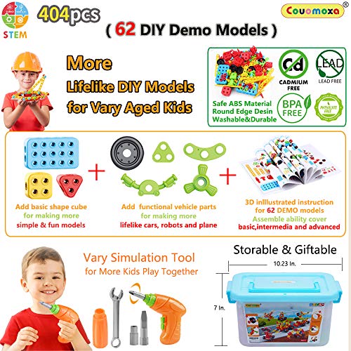 COUOMOXA Building Toys, 404 Pieces STEM Toys Kit Creative Construction Engineering Learning Set for 5, 6, 7, 8+ Year Old Boys&Girls Best Toy Gift for Kids |Take-A-Part Building Blocks