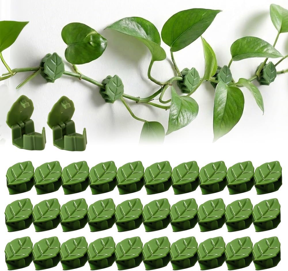 Plant Climbing Wall Fixture Clips, Plant Vine Support Clips for Climbing Plants Vines, Removable Leaf Shaped Retainer Plants Training Wall Clip with Sticker for Indoor Decoration (90Pcs)