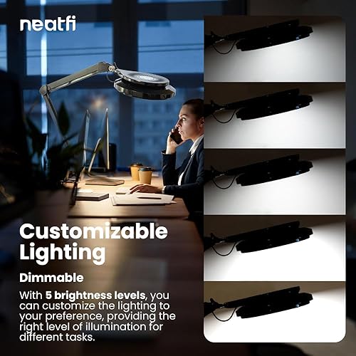 Miniatura 5 de Neatfi Lámpara LED de escritorio, 30 W, 320 LED SMD, regulable con temperatura de color de 3000 K a 6500 K, luz de escritorio ajustable para el