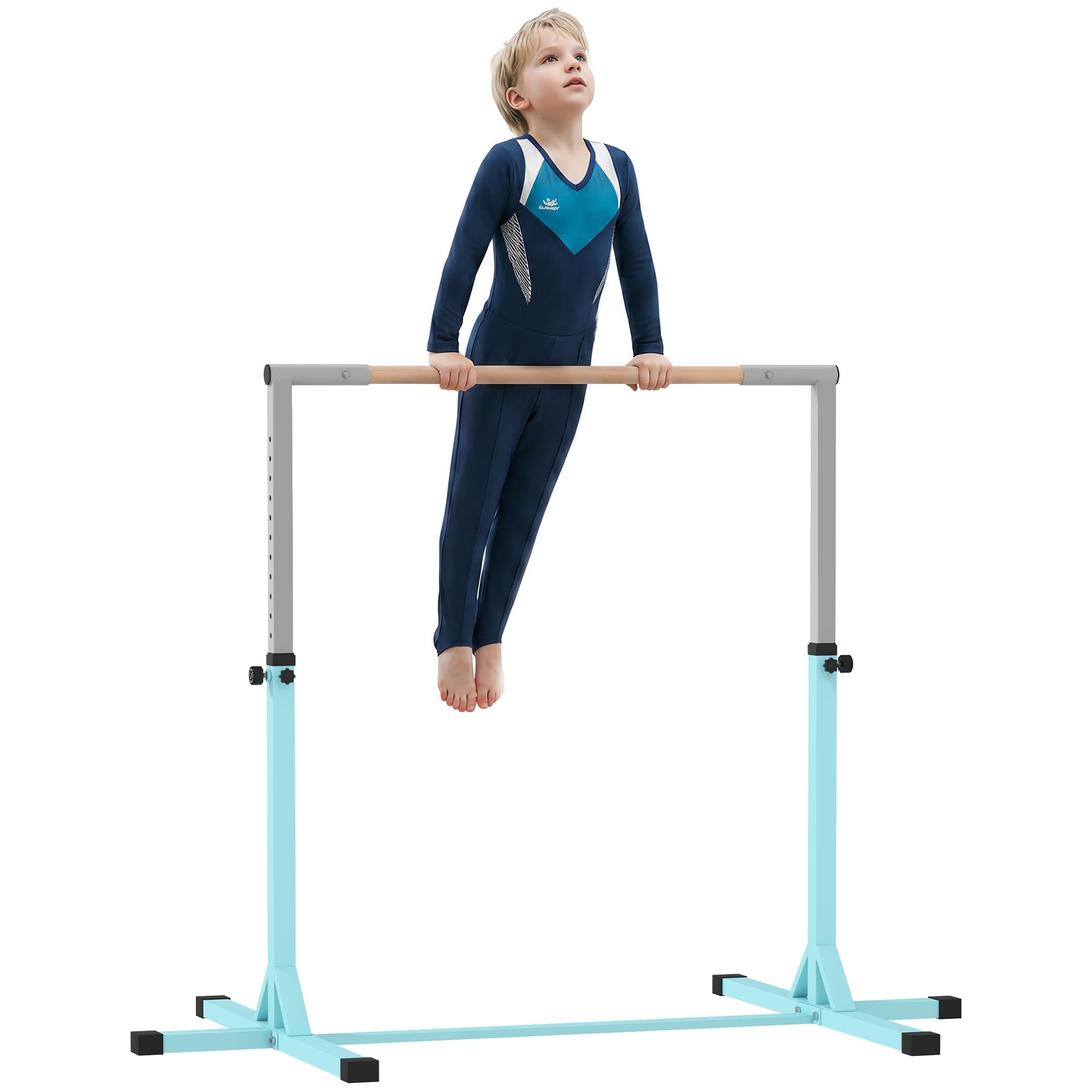 HOMCOM Gymnastikstange für Kinder, höhenverstellbar Turnreck Reckstange, Reck Turnstange für Indoor & Outdoor aus Holz & stabile Stahlkonstruktion bis 75 kg belastbar, für 3+ Kinder