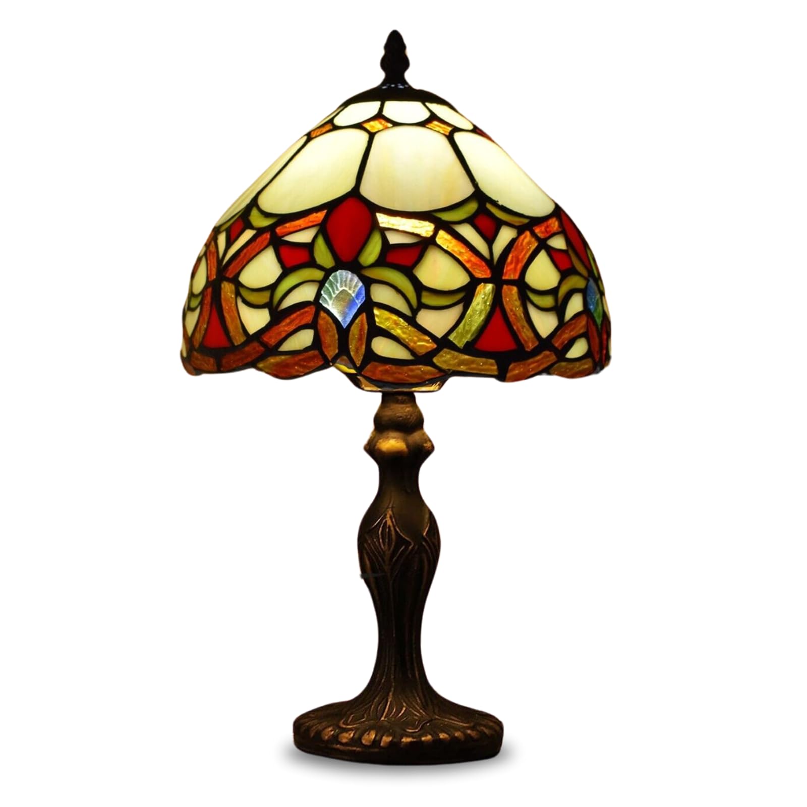 TIFFORA Stained Glass Tiffany Style Table Lamp, Handmade 10 Inch Bedside Light Desk Lamp