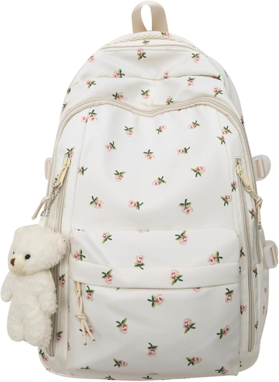 Cute Floral Printed Backpack for Women Preppy Kawaii Aesthetic Laptop Bookbag Coquette Work Travel College Daypack (Rose)