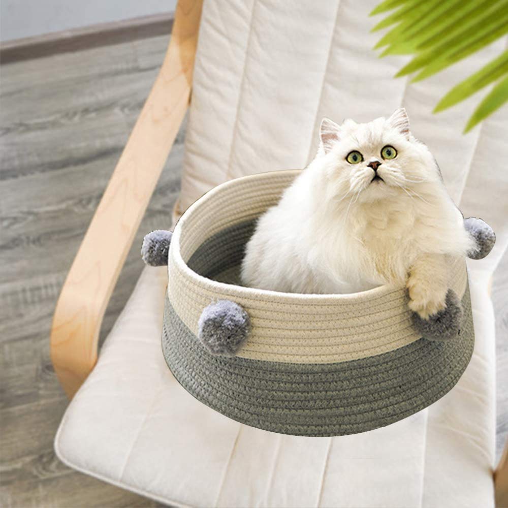 كيه اتش سرير للقطط على شكل سلة للحيوانات الاليفة، بساط خدش للحيوانات الاليفة، وسادة من حبل قطني منسوج قابل للغسل للكلاب والقطط