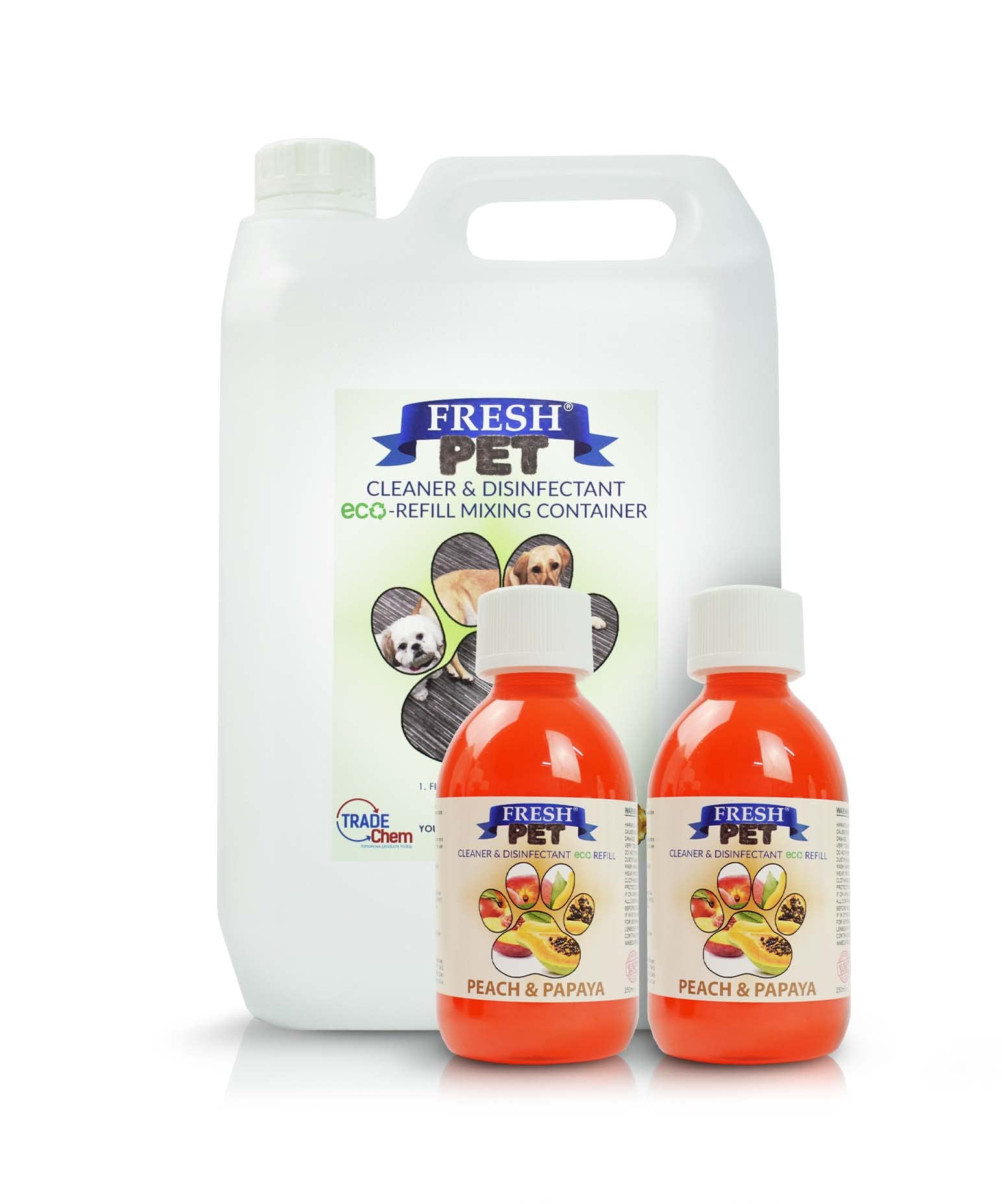 Trade Chemicals Fresh Pet eco-Refill Kennel Disinfectant 2x 250ml w/Empty 5L (Peach & Papaya)