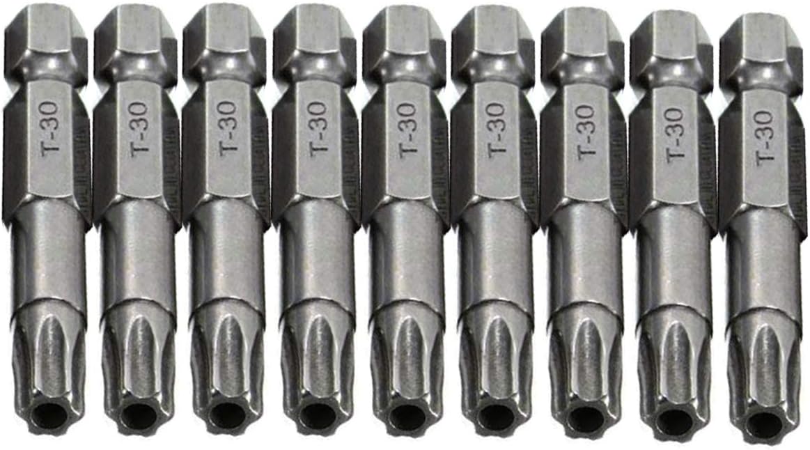 COMOK 10pcs 50mm Long 1/4 Inch Hex Shank T30 Torx Head Magnetic Screw Driver Bit Set Security Tamper Proof Star 6 Point Screwdriver Kit Tools