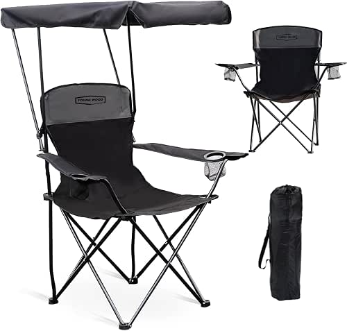 YOUNG WOOD Camping Chair with Canopy, Beach Chair with Shade,Portable,Lightweight