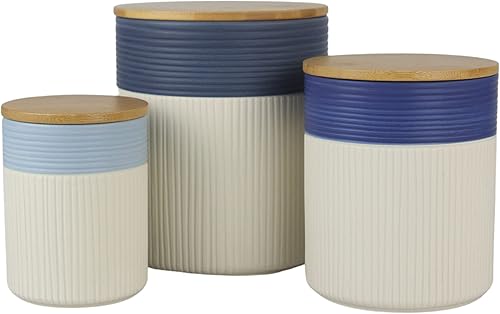 10 Strawberry Street Luca Ombre - Juego de recipientes de 3 piezas en relieve azul mateblanco