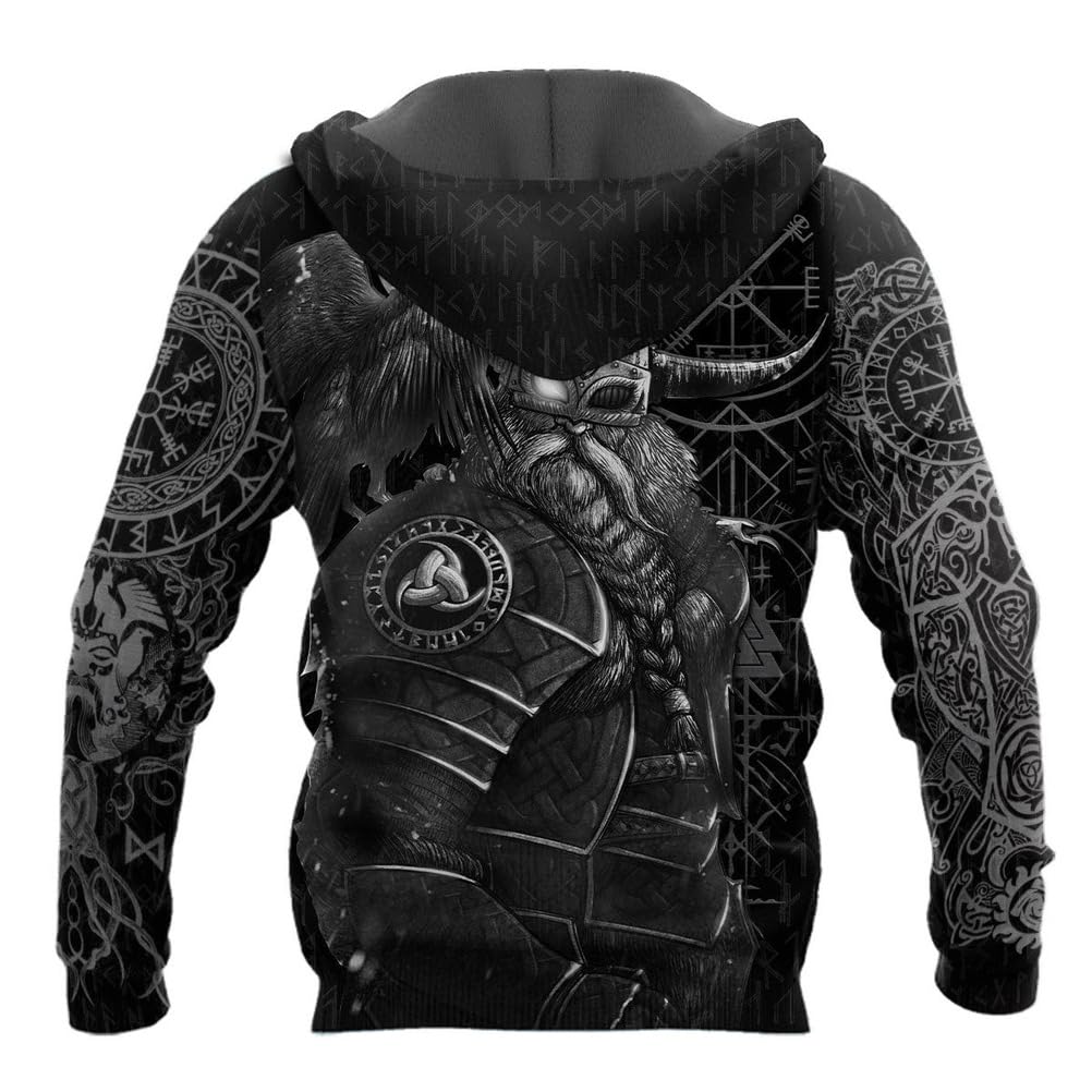 Męska bluza z kapturem Odin Róg Vegvisir Valknut Yggdrasil Letnie zimowe kostiumy cosplay Wikingowie, Zip Hoodie, 4XL