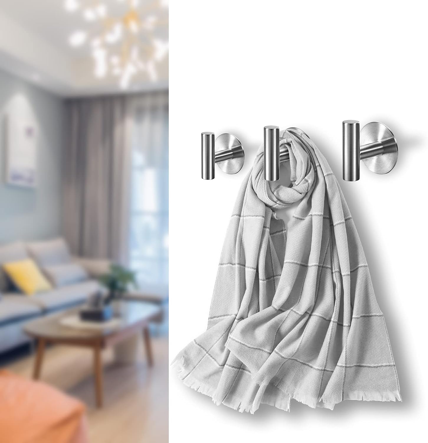 Adhesive Hooks Heavy Duty Wall Hooks Stainless Steel Waterproof Shower Hooks, Adhesive Holders Coat Robe Hooks for Hanging, Wall Mounted Towel Hooks for Bathroom Kitchen - 4 Pack