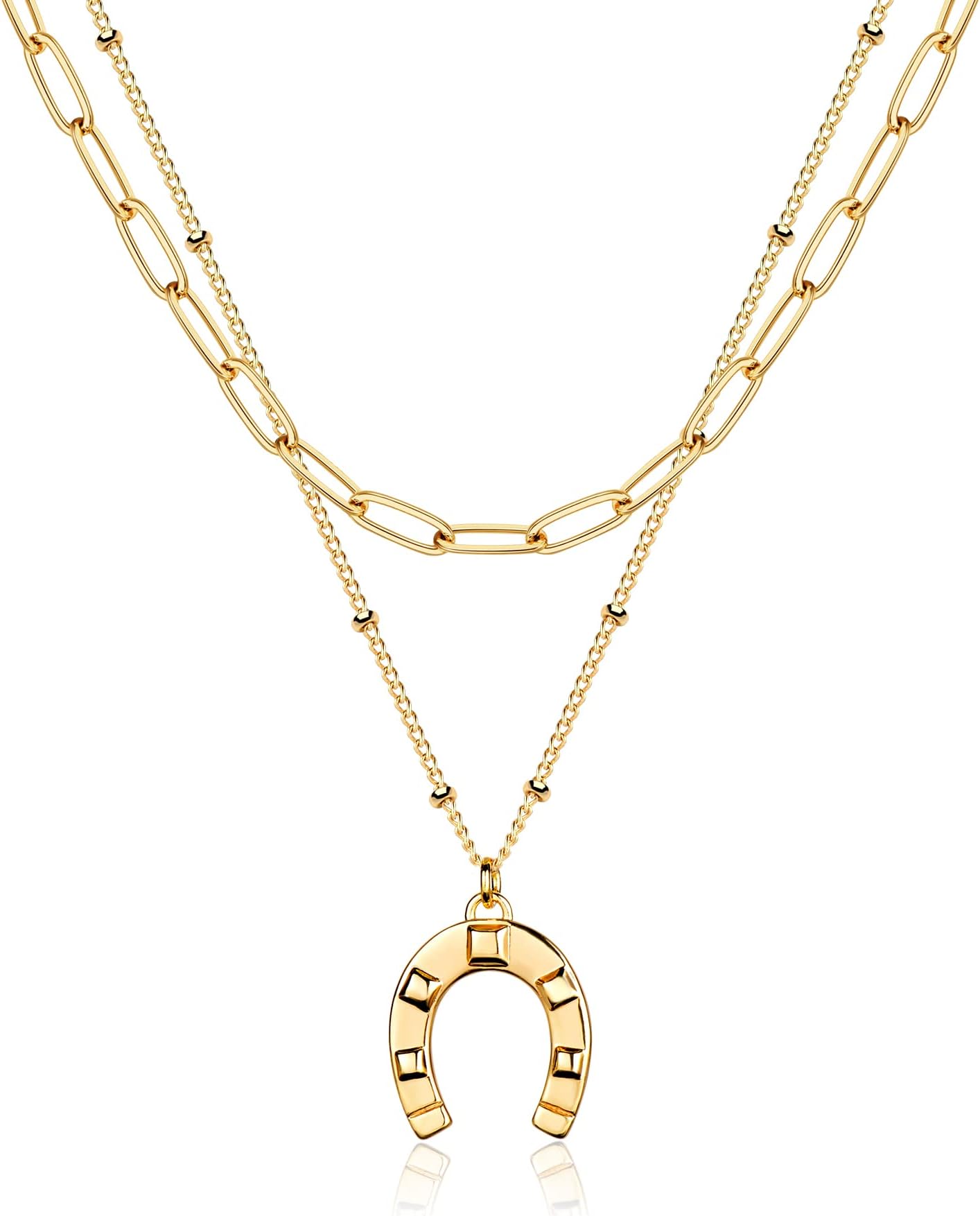 MEVECCO Layered Heart Necklace Pendant Handmade 18k Gold Plated Dainty Gold Choker Arrow Bar Layering Long Necklace for Women