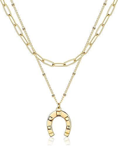 Mevecco - Collar con dije en forma de corazón en niveles, hecho a mano, chapado en oro de 18 quilates, delicado, diseño de flecha, collar largo y en