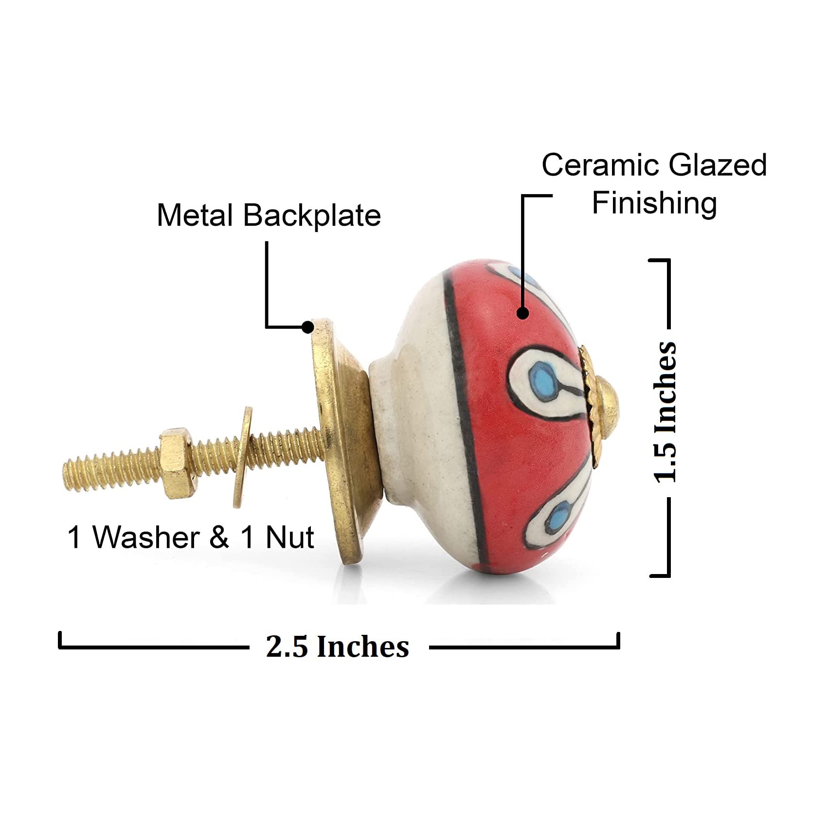 Rasiya Art Cabinet Knobs for Dresser Drawers - Boho Handmade Ceramic Kitchen Cupboard Pull Handle Countryside Farmhouse Furniture Hardware - Red Floral - Pack of 4 - Image 3