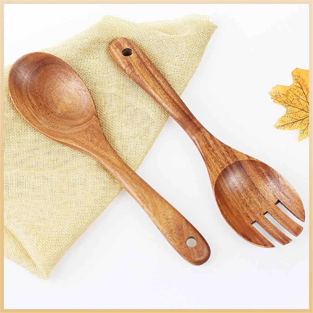 Salatgabel Löffel Salatlöffel- und -Gabel-Set aus Holz für Mischen von Fruchtnudelgerichten