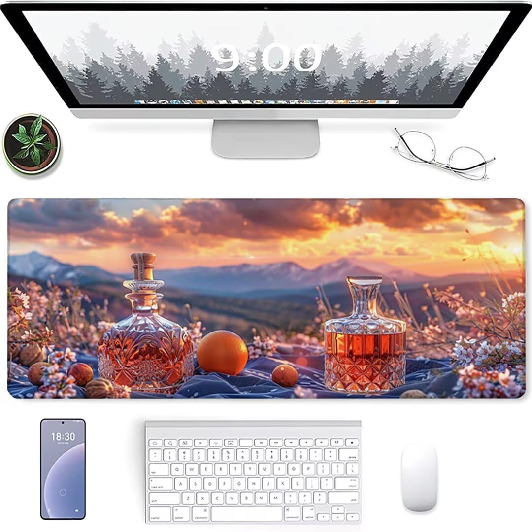 Excel Shortcut-Tasten-Mauspad - erweitertes großes 1200 x 600mm XL-Spickzettel-Gaming-Mauspad | PC-Büro-Tabellenkalkulation-Tastaturmatte | rutschfeste genähte Kante Sonnenuntergang Wein
