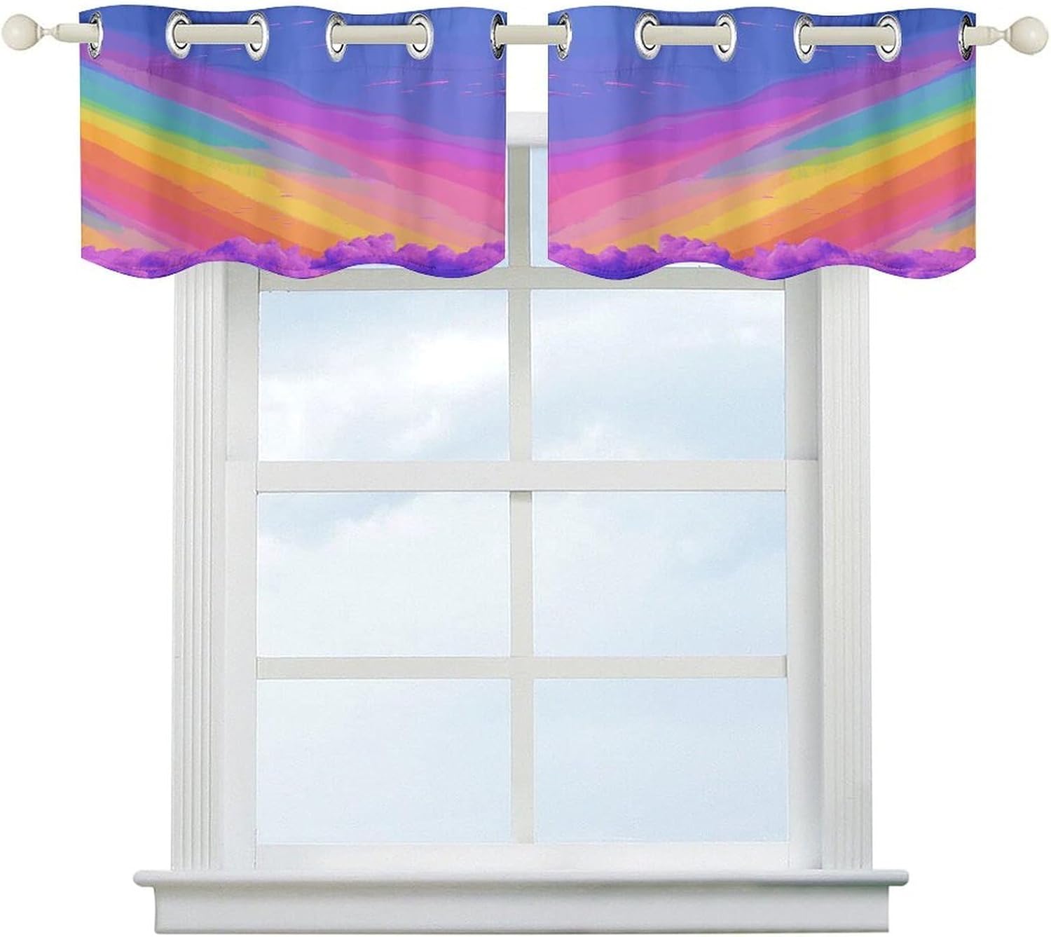 Rainbow Aesthetic 2 Pack Valance Curtains Window Treatments. Adjustable Curtain with Rod Pocket.Cafe Curtains is Half Curtains for Privacy Decorative 52x18.1 Inch.