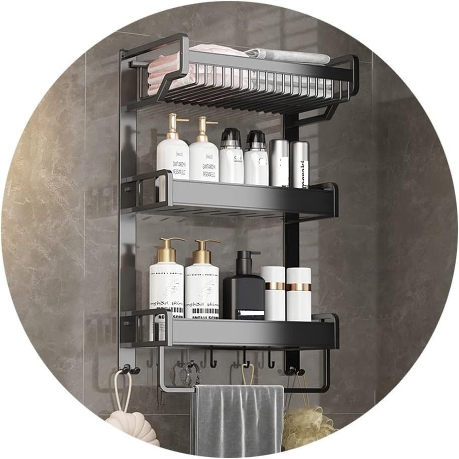 Shower Shelves Corner Shower Caddy 3 Tier Bathroom Shelf with Towel Rack Removable hook Wall Mounted Aluminum Shower