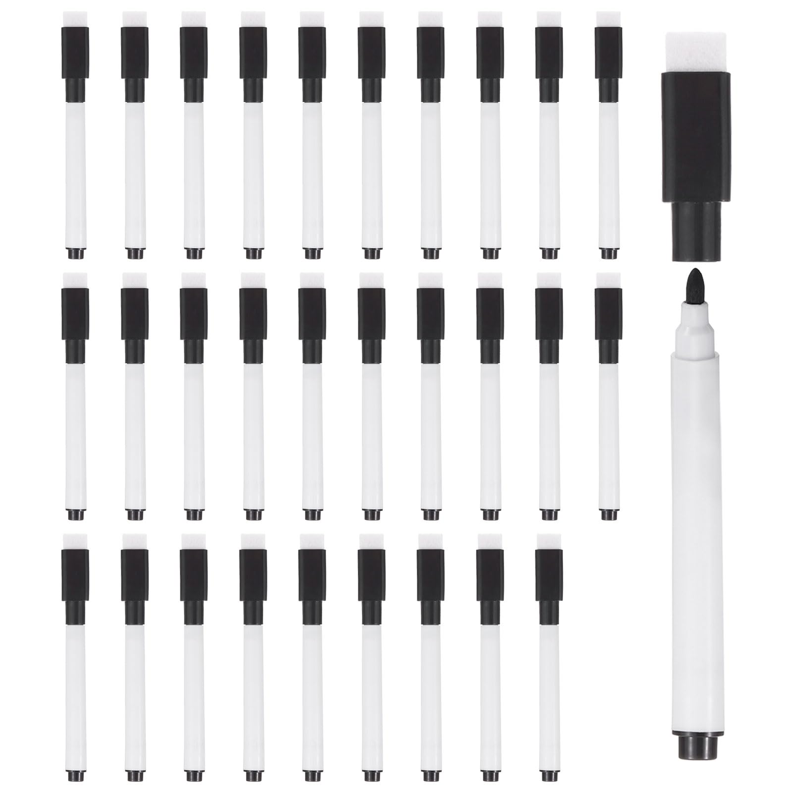 PATIKIL Rotuladores para Pizarra Blanca, Paquete de 100, Tinta Negra, Punta Fina, Baja Emisión de Olores, con Tapa Borradora para Oficina, Hogar, Aula, Varilla Blanca