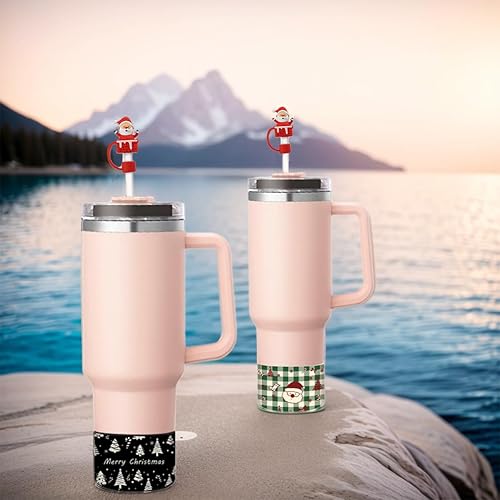 Miniatura 7 de GENLEAS - 3 piezas de regalo de Navidad para copa Stanley, 1 funda para botas y 2 tapas de popote de Santa para taza Stanley de 20 a 40 onzas y