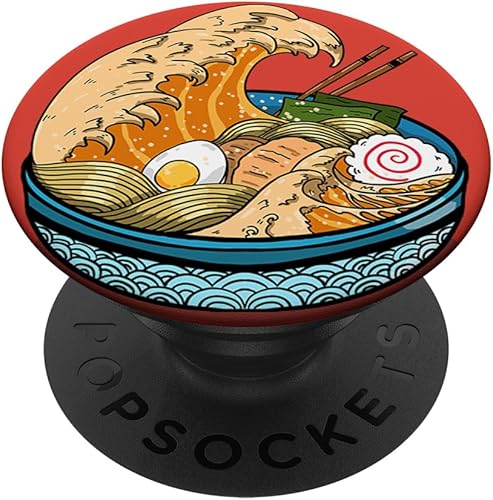 Great Ramen Wave Kanagawa Japanese Fideos Anime regalo PopSockets Grip y soporte para teléfonos y tabletas, Negro