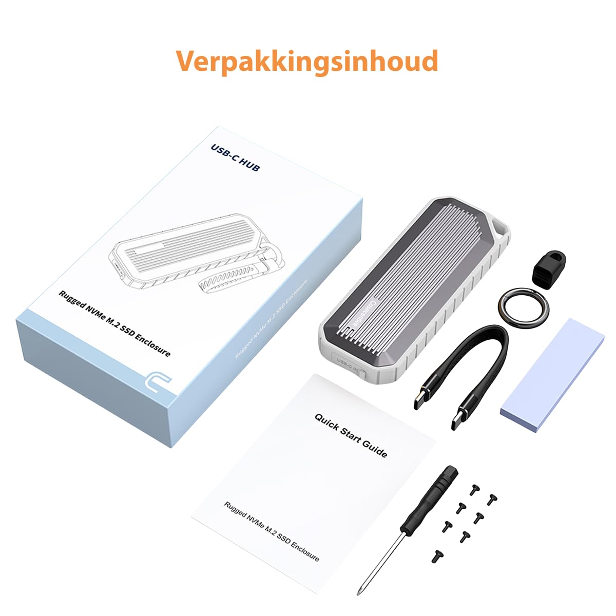 Casecentive wodoszczelna obudowa SSD M.2 NVMe 10 Gb/s, wytrzymała obudowa zewnętrznego napędu IP65 USB-C, obsługuje dyski SSD M-Key i B+M-Key M.2 w formatach 2230, 2242, 2260 i 2280 do 8 TB