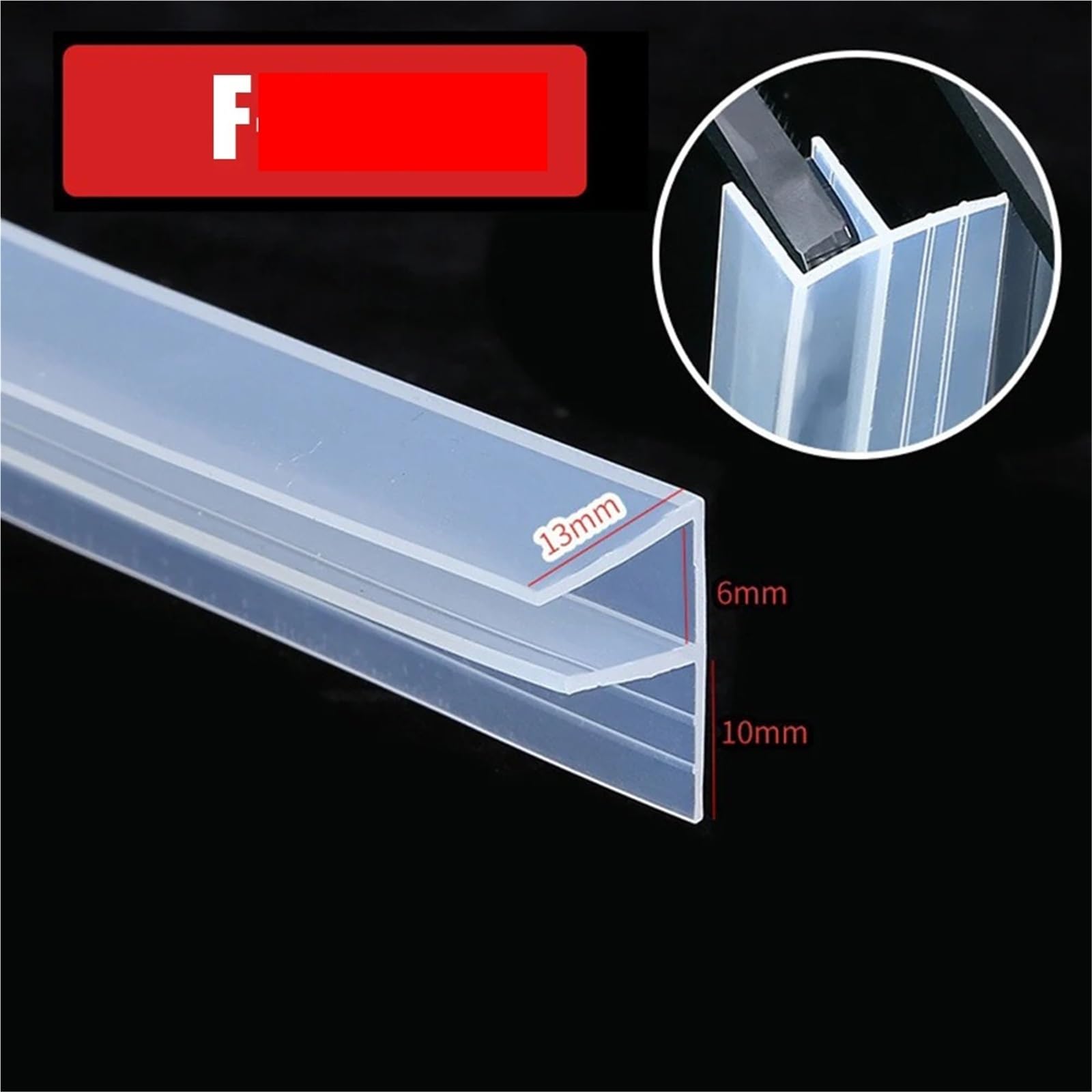 6 m F-förmige Badezimmer-Duschwand-Türböden, transparenter Gummi-Dichtungsstreifen for Glas, Breite mm, Dichtungsspalt für Duschtüren, Glas