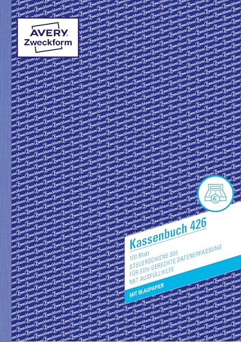 AVERY Zweckform 426 Kassenbuch (A4 100 Blatt 1 Blatt Blaupapier nach Steuerschiene 300 EDV-gerechte Datenerfassung von Rechtsexperten geprüft für DE ordnungsgemäße Buchführung) weiß