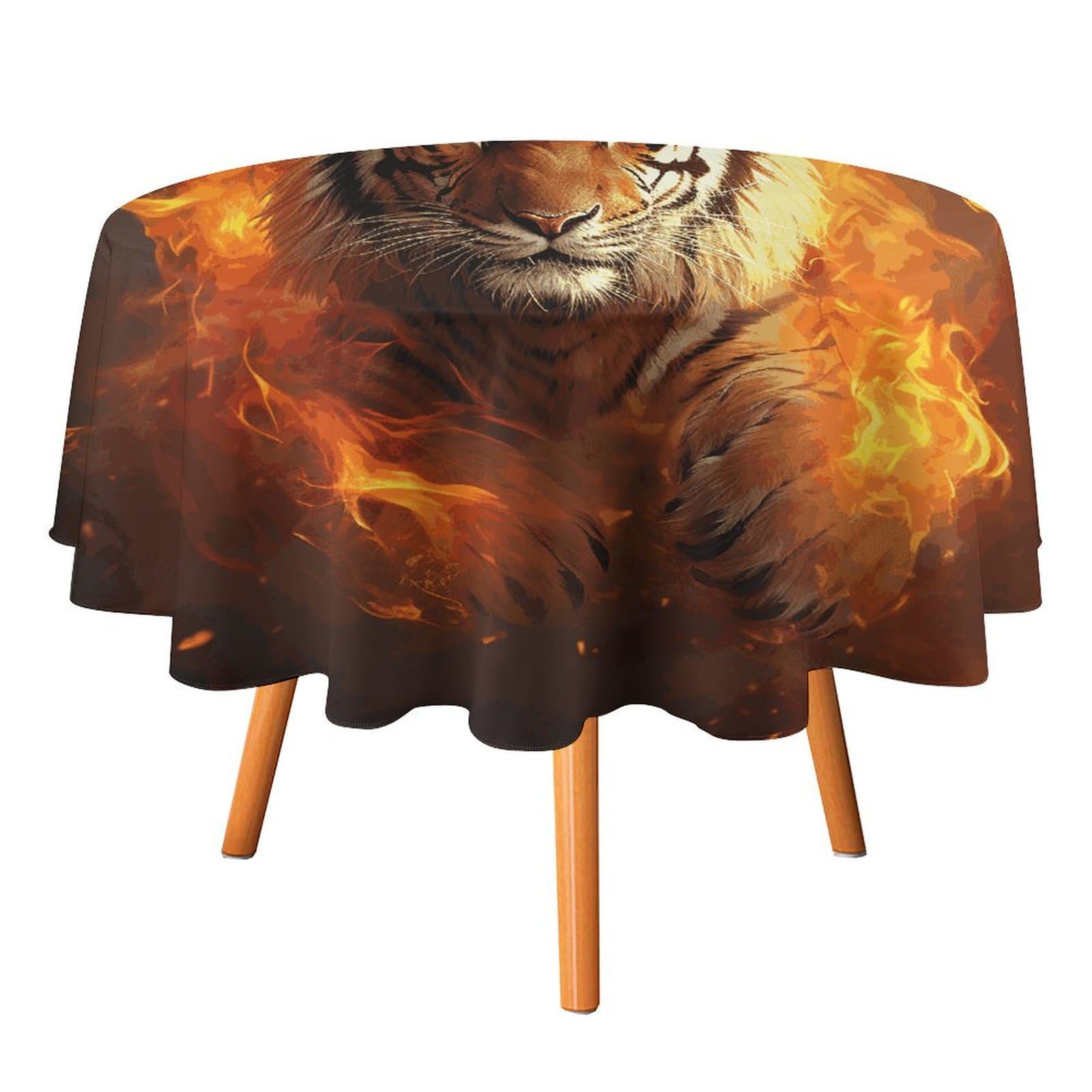 Nappe ronde en polyester imprimé tigre lavable déco table