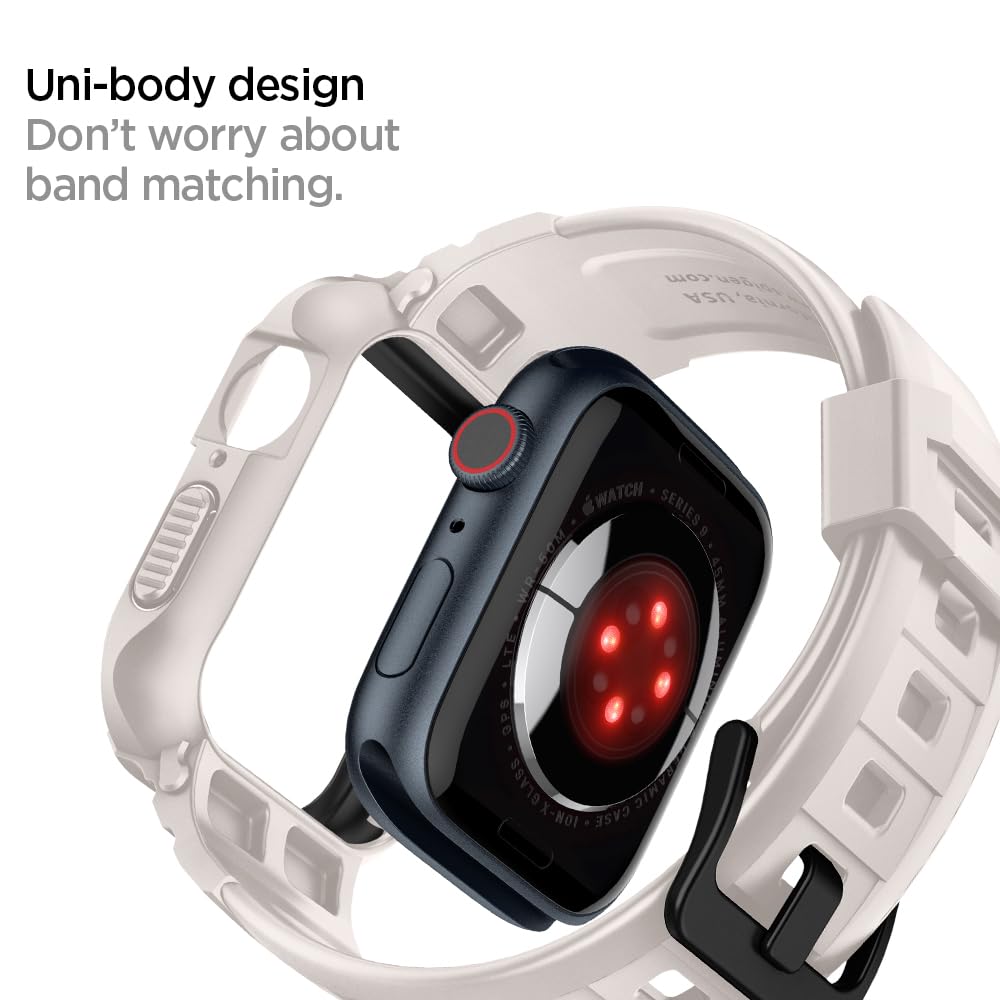 Spigen Funda y Correa Rugged Armor Pro de TPU Compatible con Apple Watch Series 9 8 7 45mm y Series SE2 6 5 SE 4 44mm