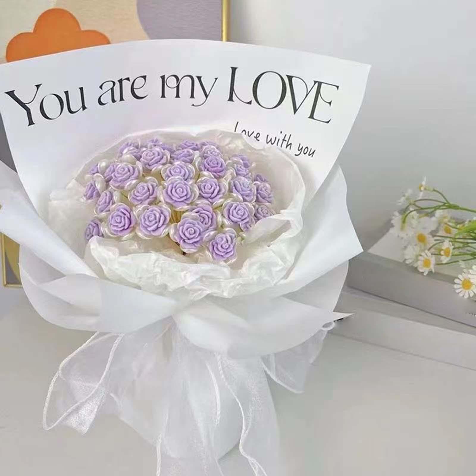Oshhni Rosenblumenstrauß Bastelset Blumenarrangement Blumenarrangement 99 Rosenblumenstraußherstellungsmaterialien für Valentinstagsgeschenk für Frauen, Violett