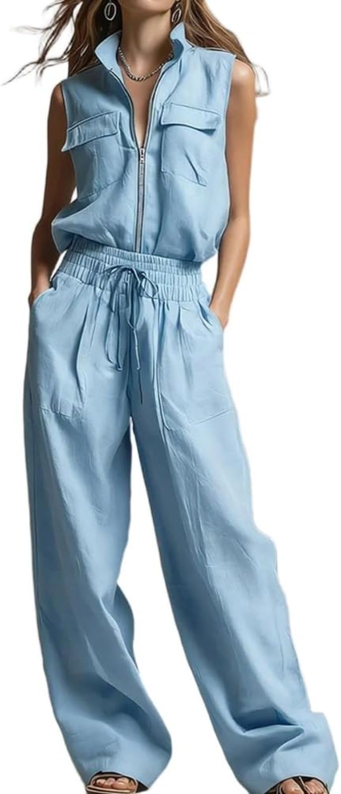 Conjunto de pantalones de pierna ancha con caída fluida elegante para un estilo de verano sofisticado 7
