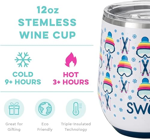 Miniatura 3 de Swig Life Après Ski AM+PM - Juego de taza de viaje de 18 onzas con asa y tapa + vaso de vino aislado de 12 onzas con tapa, acero inoxidable, apto