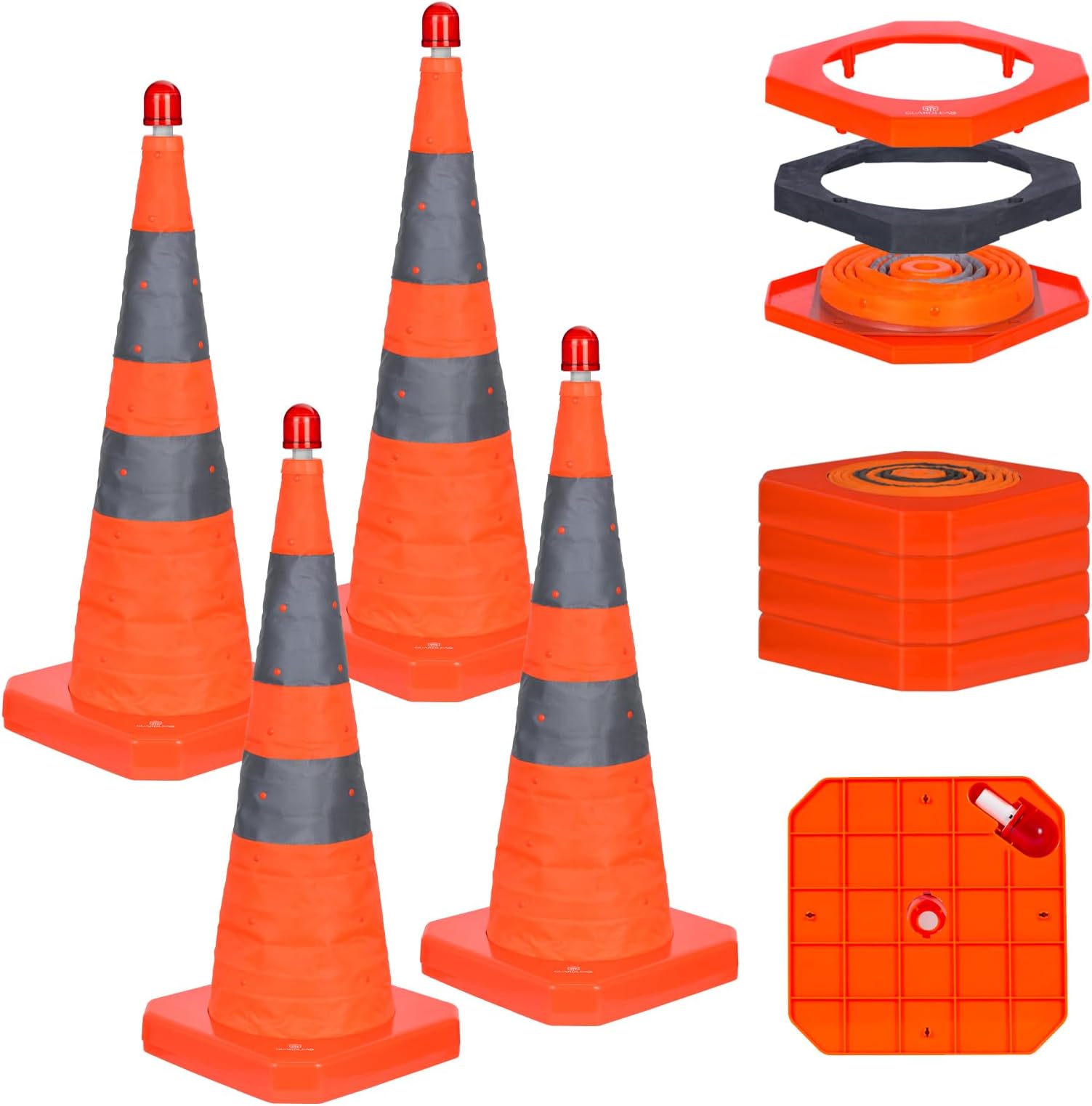 Collapsible Traffic Cone with Weighted Base Orange Safety Hazard Cone, Road & Parking Cone for Construction, Driving Practice & Lot Management - Sturdy Design (4, 28'')