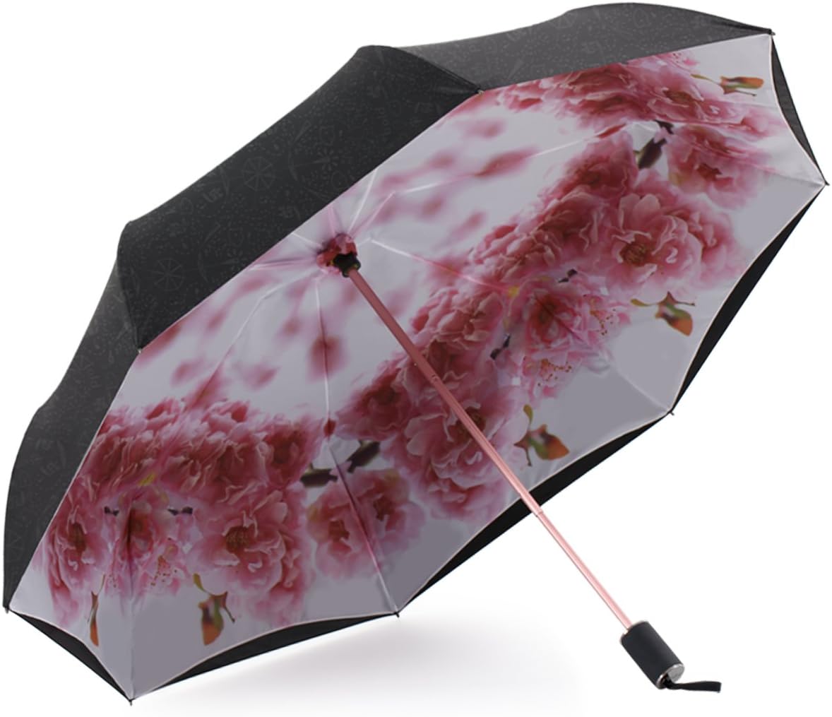 Kobold Manual 3 Fold Windproof Umbrella Double Layer canopy Silver Cherry blossoms Sakura -Pink Color