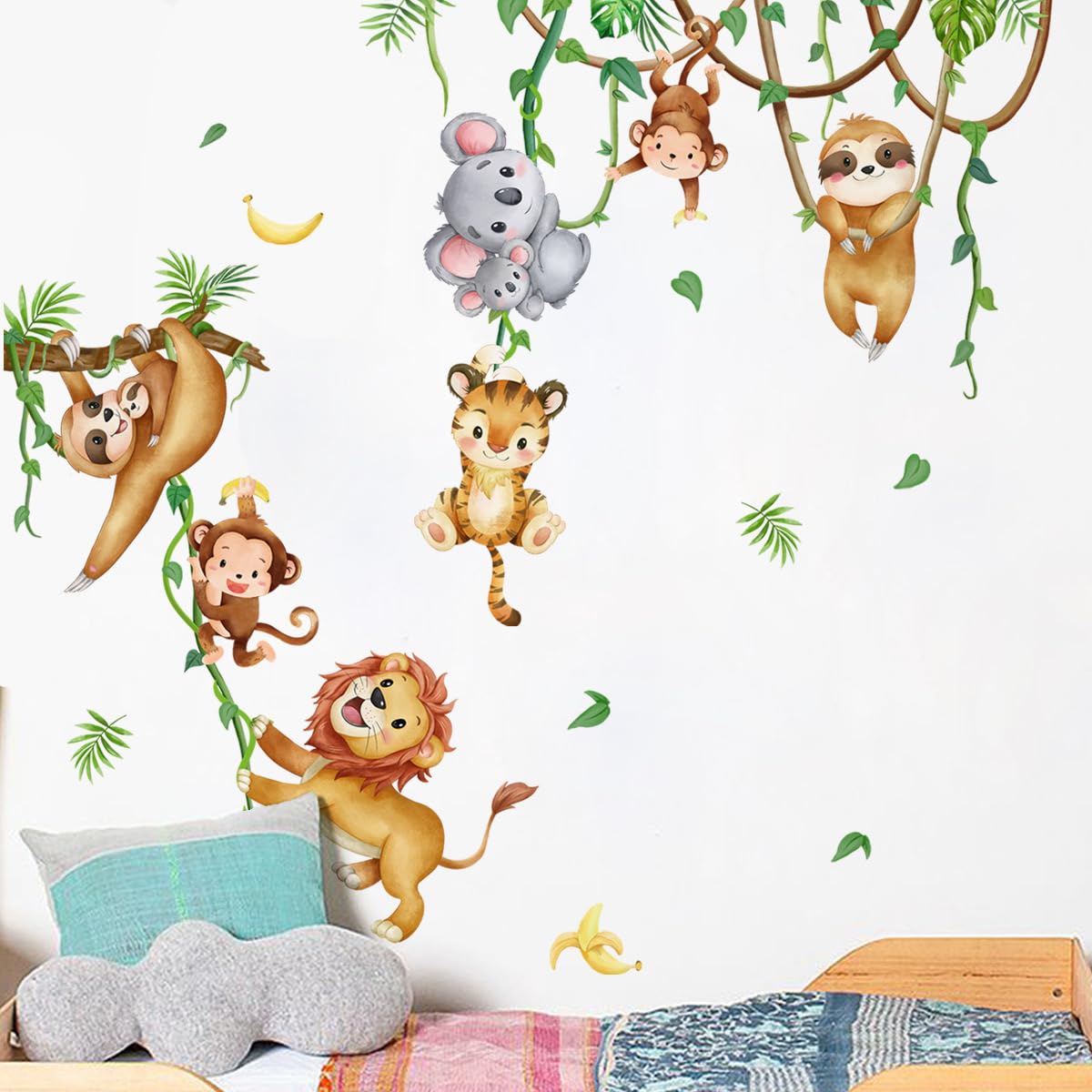 Purekay Wall Stickers Jungle Animals Vine Wall Stickers Koala Tigers Lions Monkeys Wall Decoration Children's Bedrooms Nursery Nursery Bedroom - Image 3