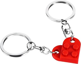 Heart Keychain Set for Couples - 2 Pcs Matching Colorful Brick Hearts for Boyfriend Girlfriend