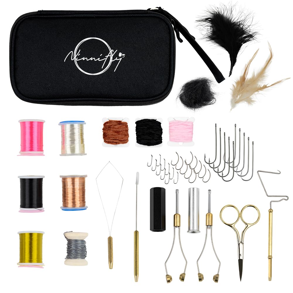 Fly Tying Kit for Beginners - Fly Tying Materials Kit w/Over 100 Tool Pieces/with Travel Case - All-in-ONE Beginner Starter Kit with Instructions