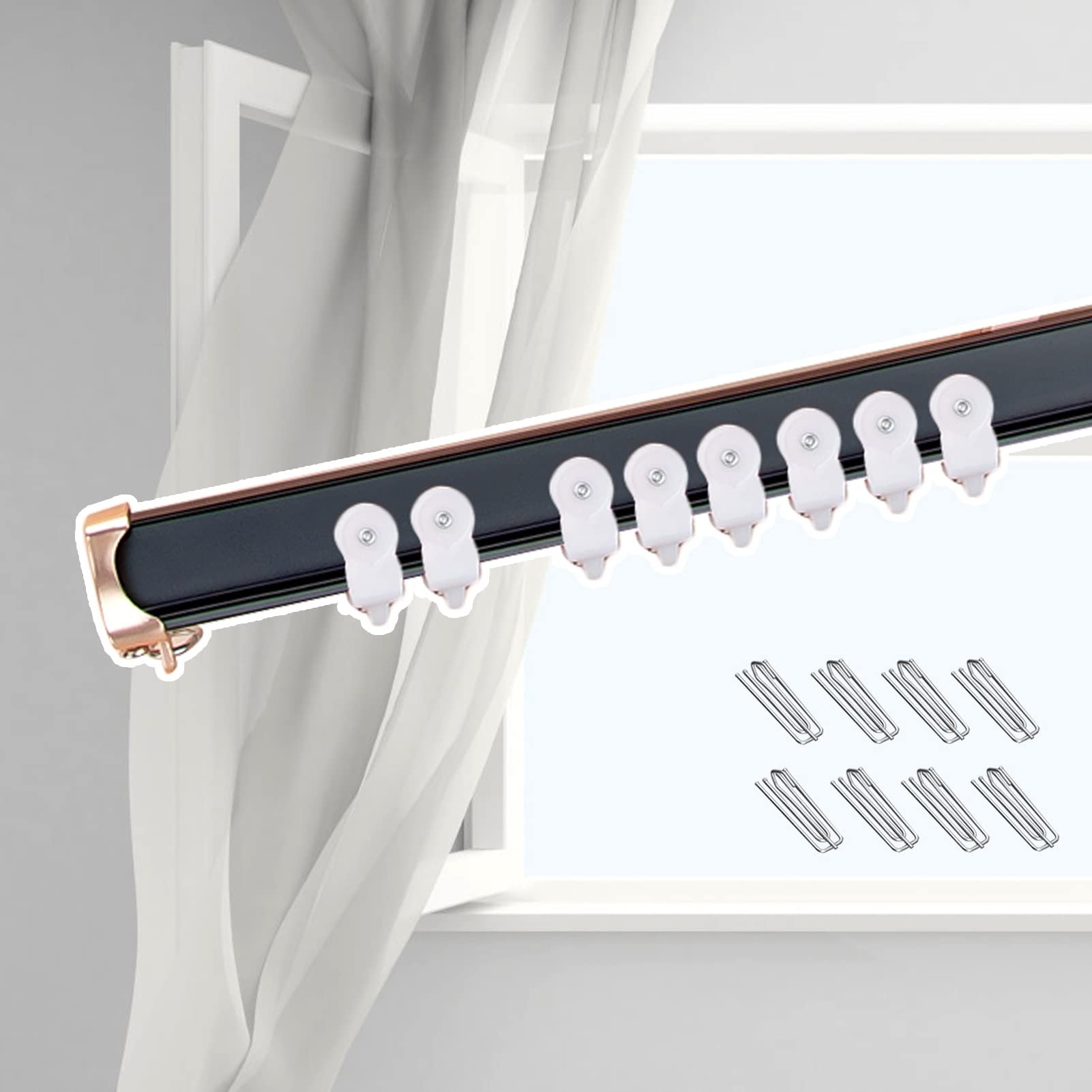 SFNIOKFG Black Curtain Rail Track for Bay Window, Ceiling Mount/Wall Mounted Curtain Rods, Home Living Room Bedroom Curtain Rod, Can be Bent & Cut (Color : Wall Mount, Size : 130cm/4.3ft)