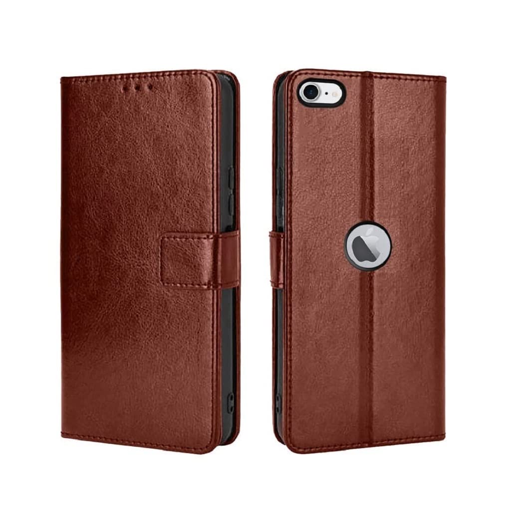 COVERBLACK Vintage Magnatic Button Case Inside Build Back TPU Stand View Lether Flip Cover for Apple I-Phone SE 2020 - Brown-image-49