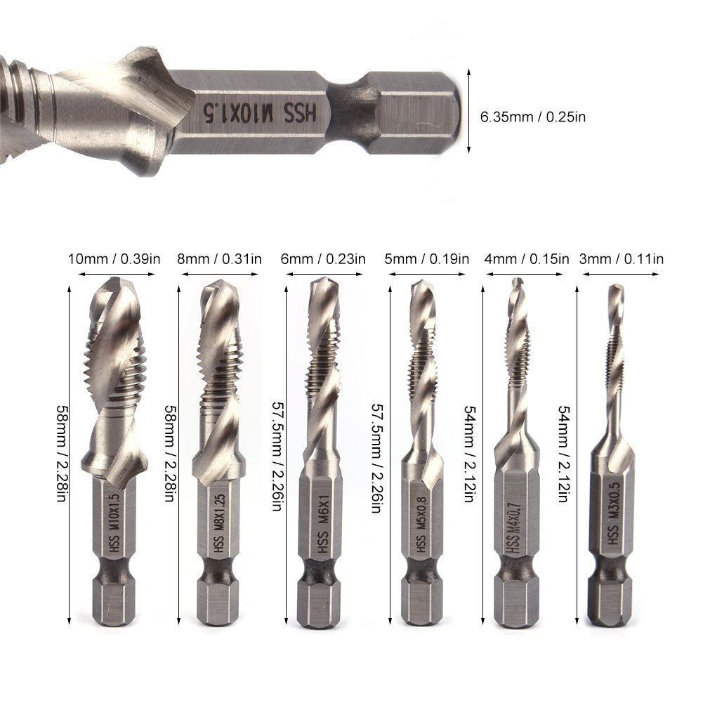 Yosoo Set di 6 Viti Maschi Inserto per Maschio Combinato a Macchina, HSS, Affilato, M3/4/5/6/8/10 Punta