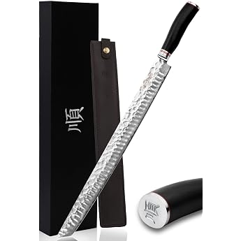 YOUSUNLONG Ultimate Sakimaru Knife 15 inch 380 mm Japanese Fillet Knife Made of Damascus Steel Suitable for Cutting Tuna and Salmon Natural Ebony Handle with Leather Sheath