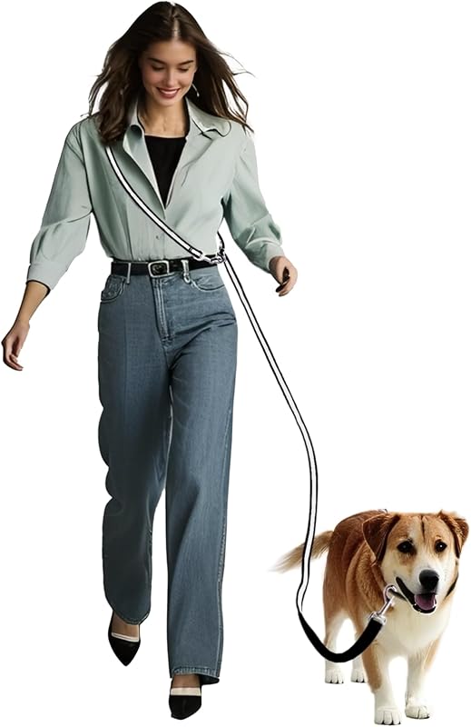 Guia Mãos Livres para Cães AIRUIDOG com Regulagem, Faixa Refletiva e Mosquetões Metálicos de 1,8 a 2,9 m
