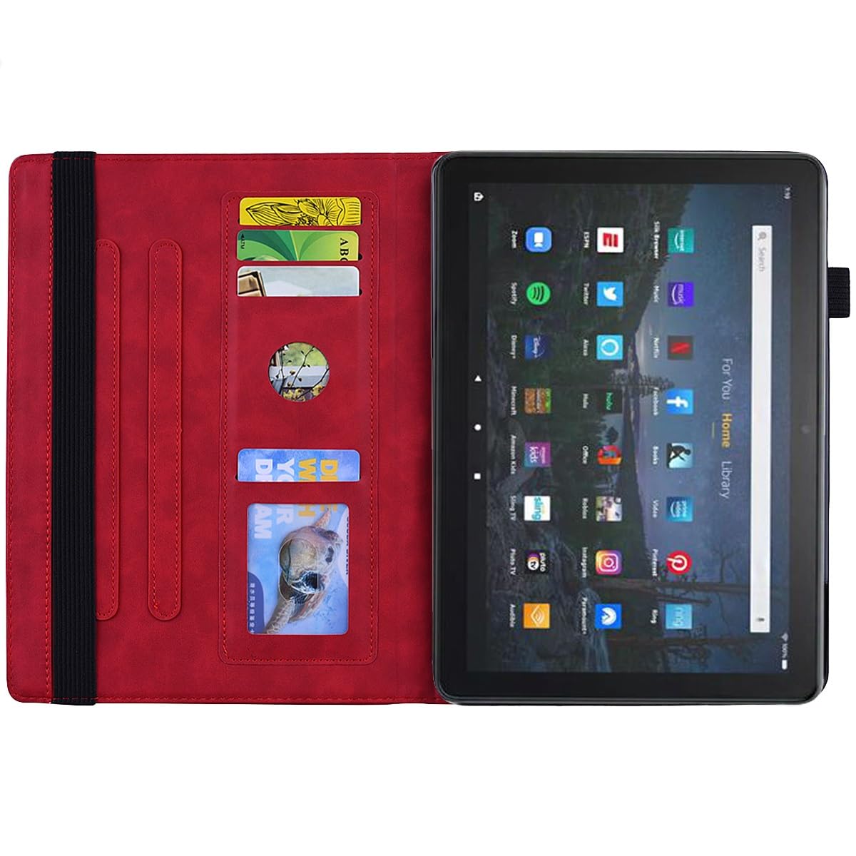 Custodia protettiva per tablet PC compatibile con Kindle Fire HD10 2023 sottile e leggera in pelle PU goffrata, custodia per tablet con slot per schede (colore: Vermelho)