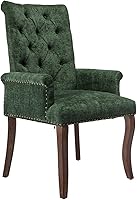 Vista 10 de Juego de 6 sillas de comedor tapizadas, sillas decorativas con respaldo copetudo, sillas de comedor modernas de tela de felpilla con brazos y patas