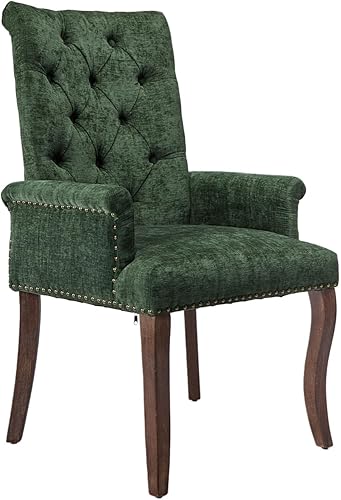 Miniatura 10 de Juego de 6 sillas de comedor tapizadas, sillas decorativas con respaldo copetudo, sillas de comedor modernas de tela de felpilla con brazos y patas