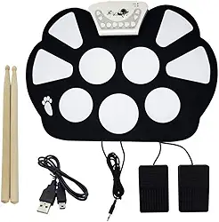 Bateria Eletrônica Musical Digital Roll Up Drum 2 Pedais Baqueta Exbom W758
