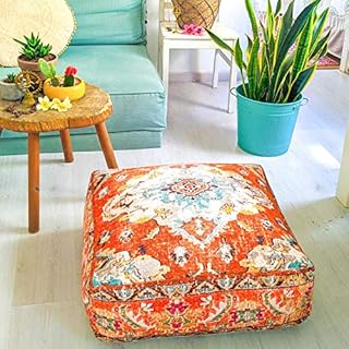 Mandala Life ART Bohemian Yoga Decor Floor Cushion Cover - 60x20 cm - Square Meditation Carpet Pillow Case - Printed Cotton Rug Pouf