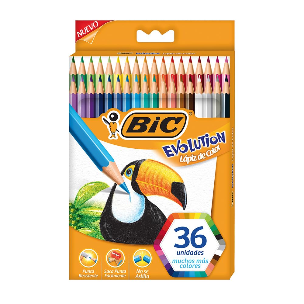 L&aacute;pis de Cor Sextavado BIC Evolution, 36 Cores Vivas e Intensas, Seguro para Crian&ccedil;as, 930230, Blister 1 Unidade | Amazon.com.br