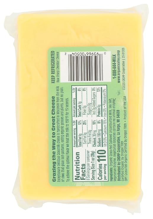 Organic Valley Raw Sharp Grass Milk Cheese, 8 Ounce (Pack of 10)